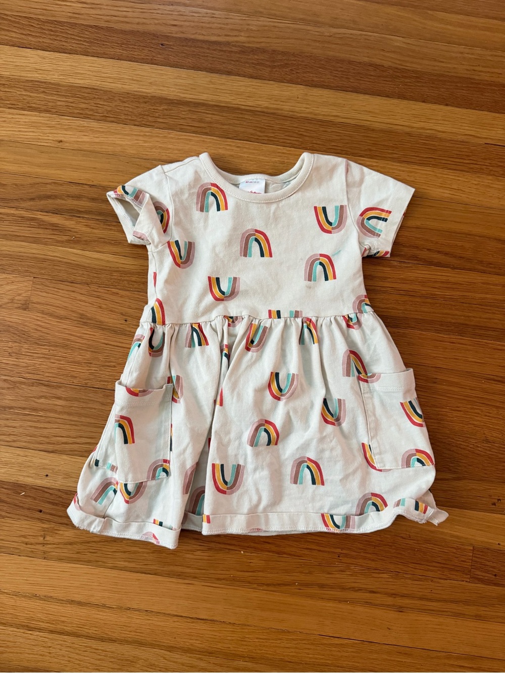Hanna Rainbow Pocket Dress - Ecru w Rainbows